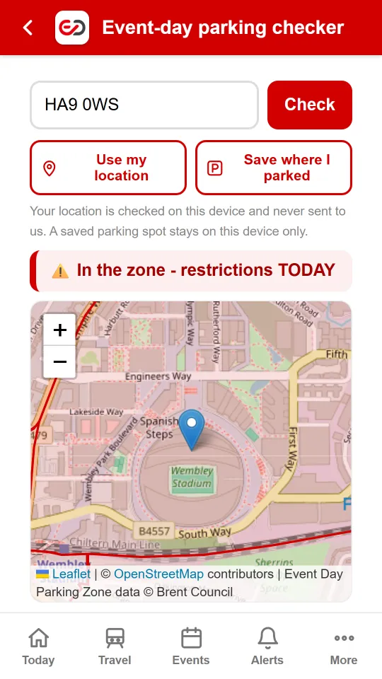 Event Days app: Parking zone checker